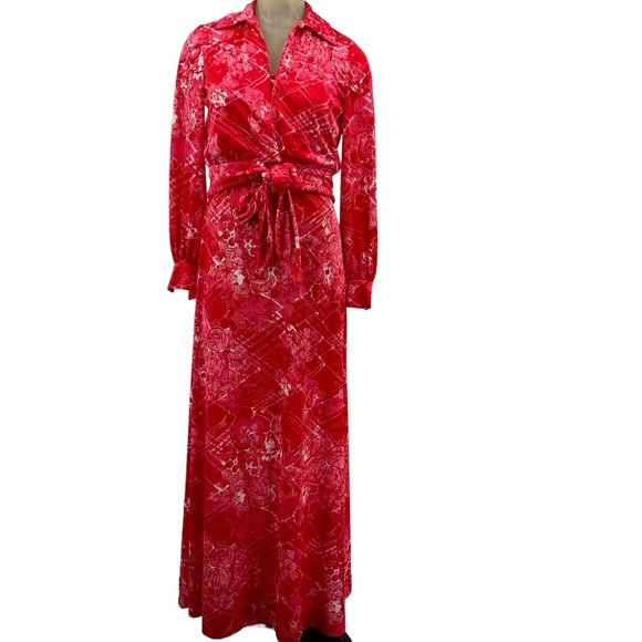 Vintage Anne Fogarty Collectors Maxi Dress Jacket Red Hawaiian Floral Size 8 - Picture 2 of 9
